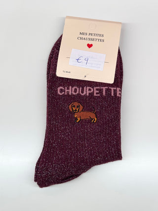 Burgundy Teckel Glitter - Socks