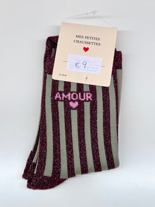 Kaki Amour Stripes Glitter - Socks