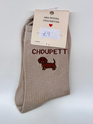 Beige Teckel Glitter - Socks