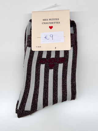 Brown Amour Stripes Glitter - Socks