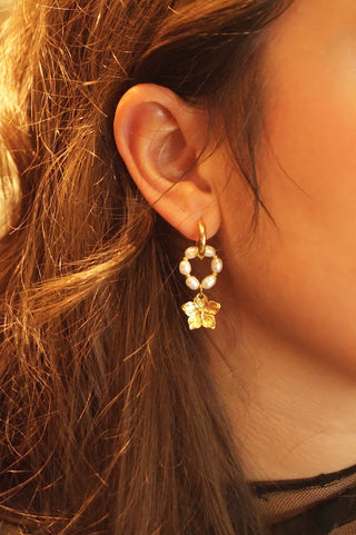 Pearly Hoop Flower Charms - Earrings