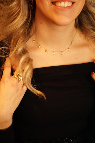 Multi White Diamond Clovers - Necklace