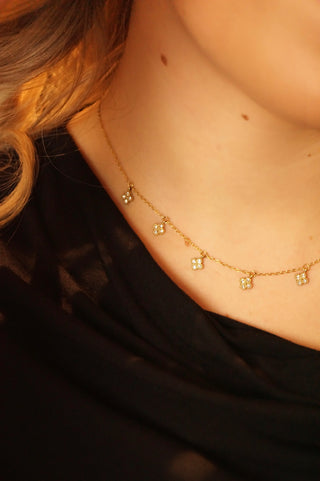 Multi White Diamond Clovers - Necklace