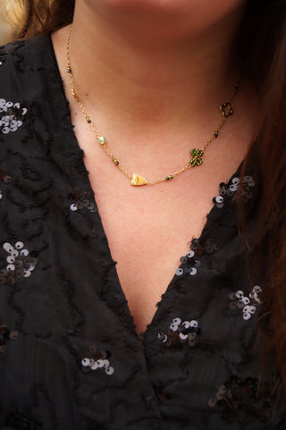 Green Bow & Golden Charms - Necklace