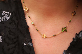 Green Bow & Golden Charms - Necklace