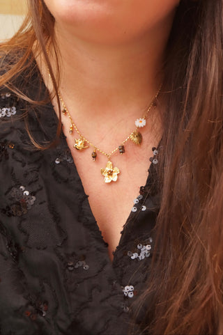 Brown Flower Charms - Necklace