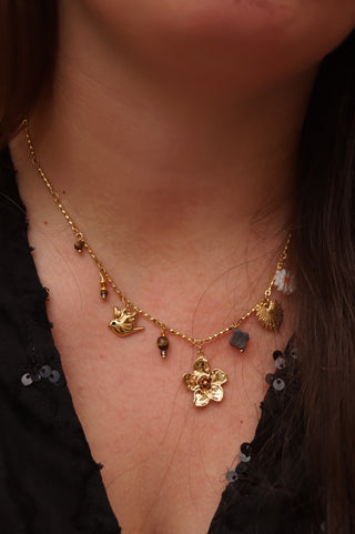 Brown Flower Charms - Necklace