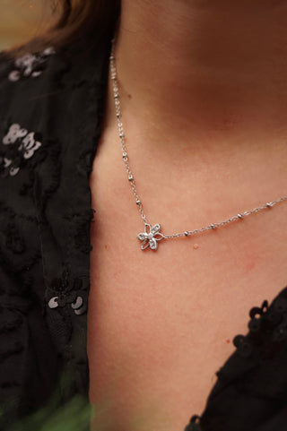 Silver Diamond Open Flower - Necklace