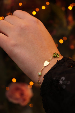 Green Bow & Golden Charms - Bracelet