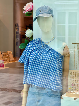 Blue Vichy Off Shoulder - Blouse