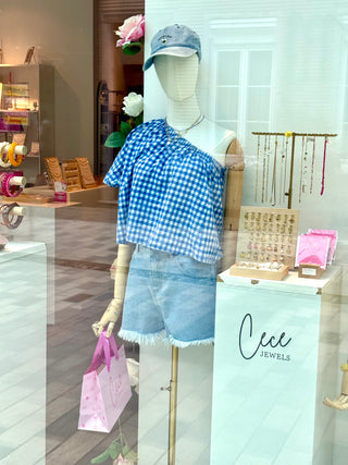 Blue Vichy Off Shoulder - Blouse