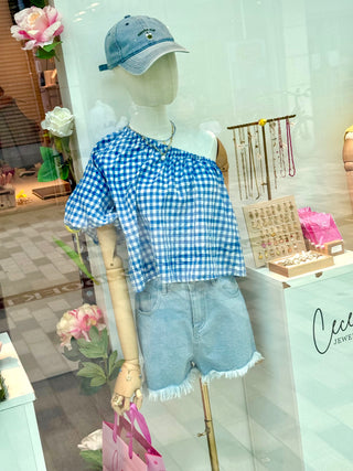 Blue Vichy Off Shoulder - Blouse