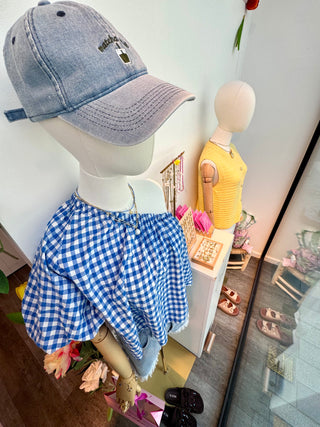Blue Vichy Off Shoulder - Blouse
