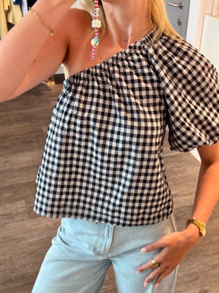 Dark Blue Vichy Off Shoulder - Blouse