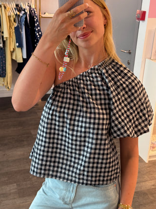Dark Blue Vichy Off Shoulder - Blouse