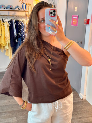 Brown Off Shoulder - T-shirt