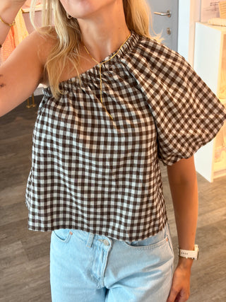 Brown Vichy Off Shoulder - Blouse