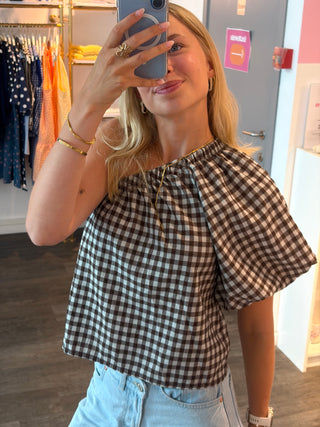 Brown Vichy Off Shoulder - Blouse