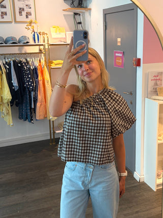 Brown Vichy Off Shoulder - Blouse