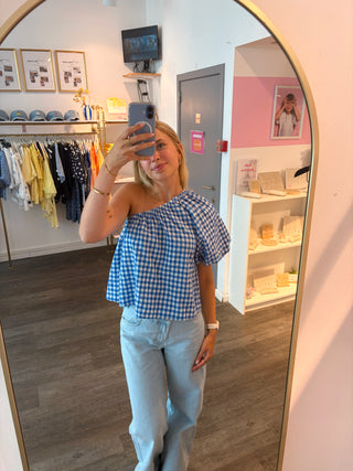Blue Vichy Off Shoulder - Blouse