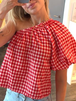 Red Vichy Off Shoulder - Blouse