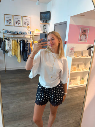 Dark Blue Polkadots Lace - Short