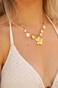 White Flower Pearl Charms Fine Chain - Necklace