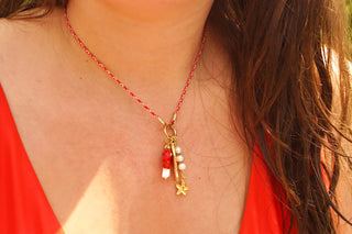 Red Cord Fish Sea Charms- Necklace