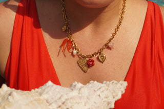 Red Heart Bow Charms - Necklace