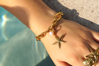 Starfish & Pearl Oval Chain - Bracelet