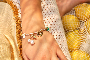 White Cord Big Cherry Charms - Bracelet