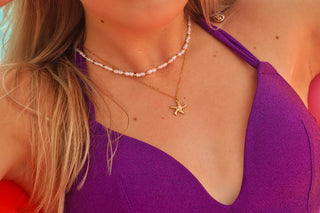 White & Gold Pearls  - Necklace