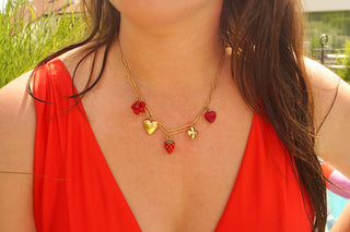 Red Strawberry Clover Charms - Necklace