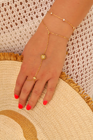 Diamond Sun & Clover Hand Chain - Bracelet