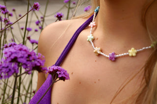 Rainbow Pearl Bollie Flower  - Necklace