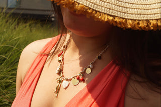 White Cord Big Bow Flower Charms - Necklace