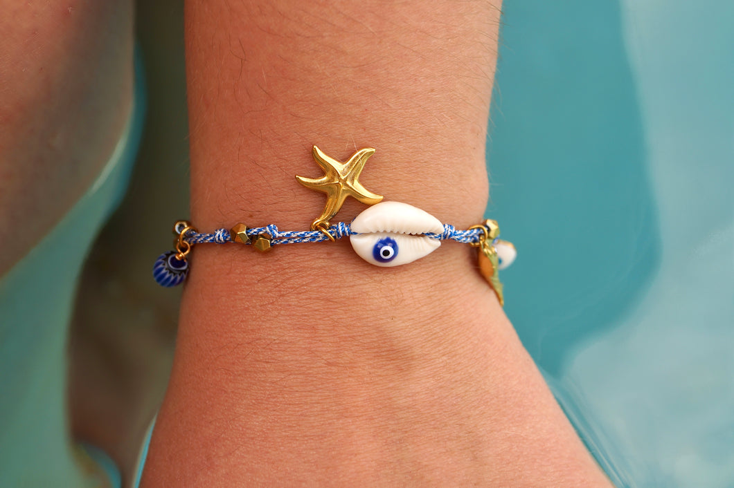 Sea Blue Cord Eye Bollie - Bracelet