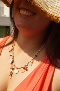 White Cord Big Bow Flower Charms - Necklace