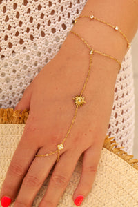 Diamond Sun & Clover Hand Chain - Bracelet