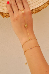 Diamond Sun & Clover Hand Chain - Bracelet