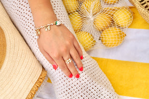 White Cord Big Cherry Charms - Bracelet