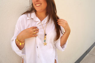 Y Long Chain Beach Charms Blue - Necklace