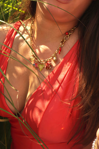 Red Flower Heart Pepper Charms - Necklace