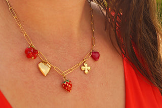 Red Strawberry Clover Charms - Necklace