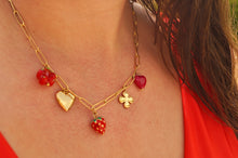 Load image into Gallery viewer, Red Strawberry Clover Charms - Necklace
