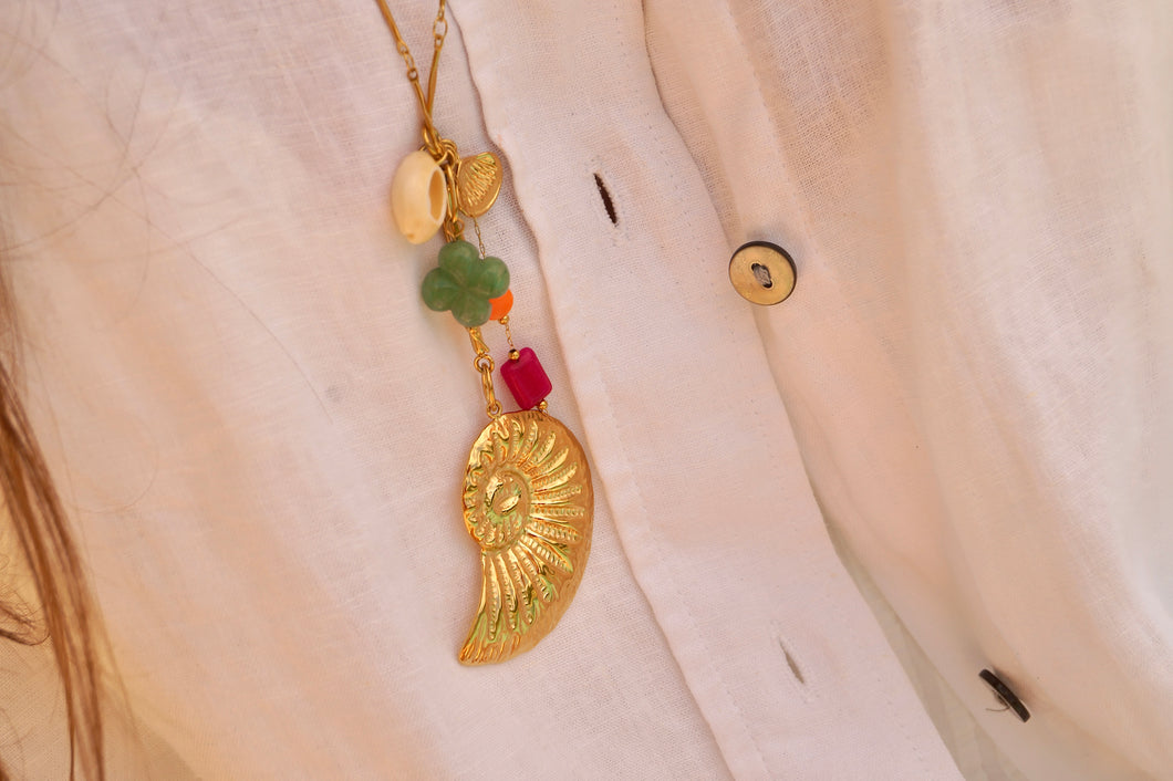 Long Big Shell Rainbow Pearls - Necklace