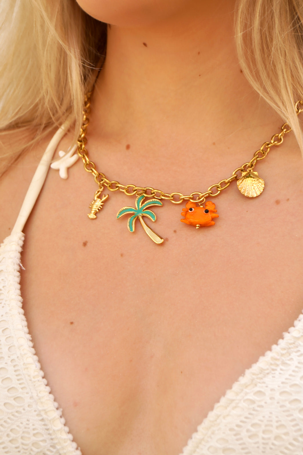 Palmtree Orange Crab Charms - Necklace