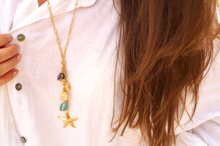 Y Long Chain Beach Charms Blue - Necklace