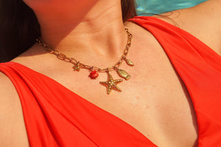 Red Pearl Starfish Chain  - Necklace