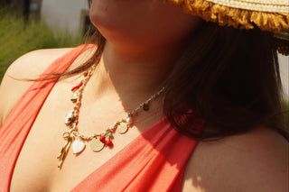 White Cord Big Bow Flower Charms - Necklace